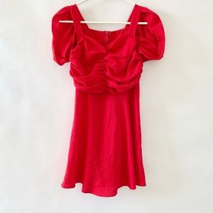 Petite Red Ruched Bust Cape Sleeve Flare Mini Dress XS